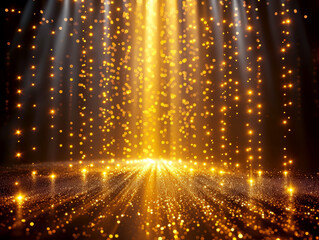 Poster - A shower of golden bokeh on a stage-like background, displaying a festive and glittery concept. Generative AI