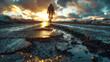 © Алексей Василюк - navigating around a large pothole on an old, damaged asphalt road