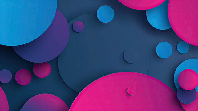 Minimalist abstract background with rounded shapes in magenta pink, blue and purple color as wallpaper illustration, Geometric abstract colorful background
