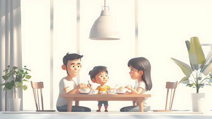 Wall Mural - Peace of Mind and Security with Life Insurance: A Family Dining Together at Home 3D Flat Icon Concept