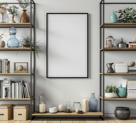 3D render Frame blank mockup. Home Office wall poster mockup. Interior mockup with background. Modern interior design.