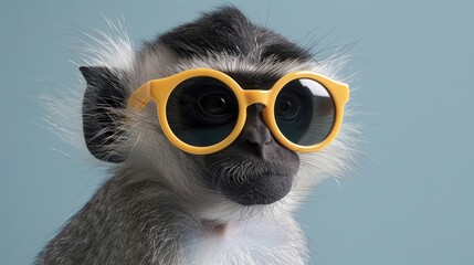 Wall Mural - A monkey wearing yellow sunglasses