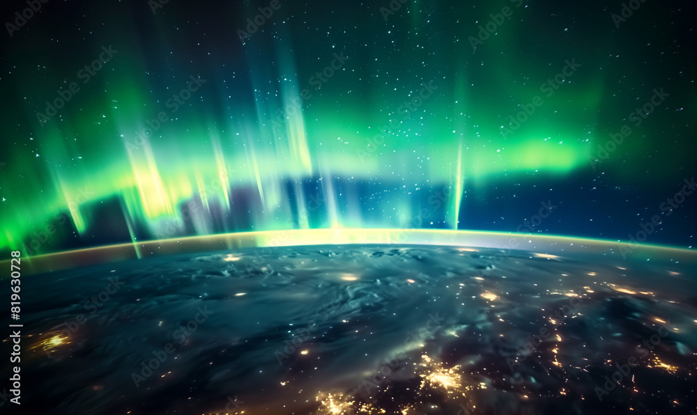 The aurora borealis seen from space, the effect of the interaction of ...