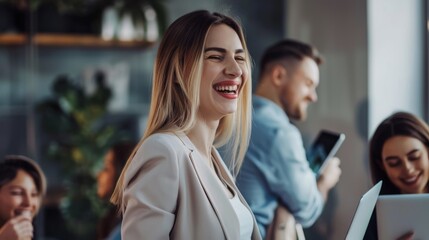 Wall Mural - A Joyful Businesswoman at Work