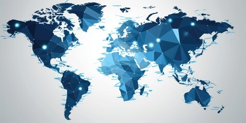 stylized blue network connections on world map background representing global communication concept.