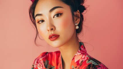 Wall Mural - a captivating beauty portrait showcases the elegance of a young asian woman, her stunning features a