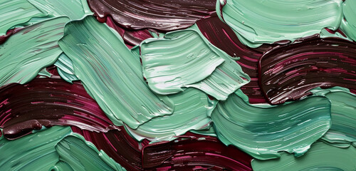 Canvas Print - Deep hues mint green and rich burgundy on textured canvas.