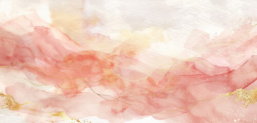 Wall Mural - Elegant blush & ivory watercolor with gold touch.