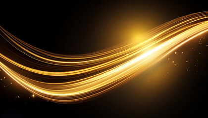 Abstract elegant gold glowing line with lighting effect  on black background