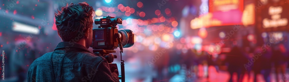 Journalist conducting an interview with a contest winner, entertainment ...