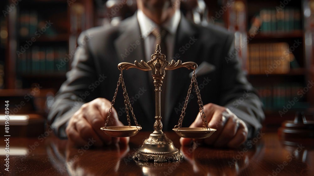 Government official making a civil court decision scales of justice Government official making a civil court decision scales of justice