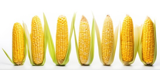 Wall Mural - Corn displayed with a plain white background perfect for adding text or other elements creating a versatile copy space image