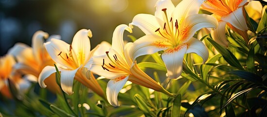 Poster - A close up view of lilies in the garden with copy space image