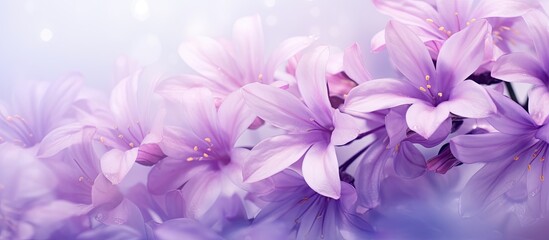 Poster - Beautiful blooms of soft purple flowers with a copy space image are in full blossom