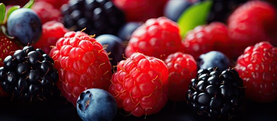 Wall Mural - Close up view of assorted berries with copy space image