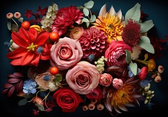 Wall Mural - colorful bridal bouquet with a lot of flowers, in the style of saturated palette