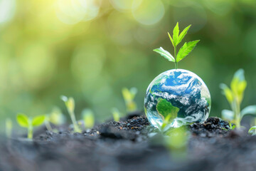 Wall Mural - A small globe with a plant growing out of it