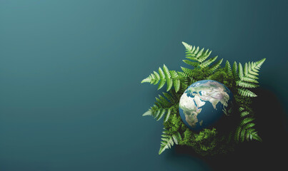 Wall Mural - A small blue planet is sitting on a green leaf