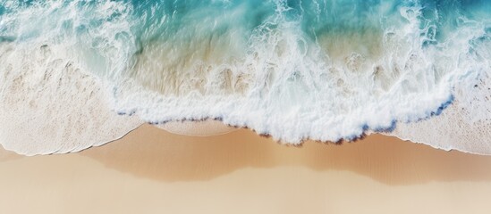 Sticker - Aerial view of a sandy beach with a textured white sand wave pattern perfect as a background Includes copy space image