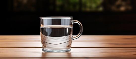 Canvas Print - Cup filled with water placed on a wooden surface with a blank space for an image. Copy space image. Place for adding text and design