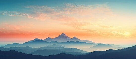 Sticker - Scenic mountain view at sunset with a colorful blend of blue and orange hues perfect as a copy space image