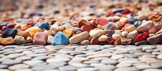 Wall Mural - Gravel in various vibrant colors decorating the sidewalk with a copy space image