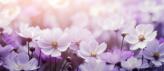 Canvas Print - Gorgeous white and purple flowers in full bloom on display with copy space image available