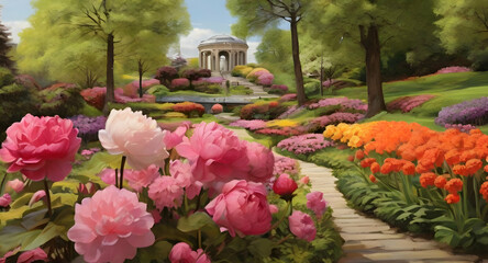 Wall Mural - garden with tulips