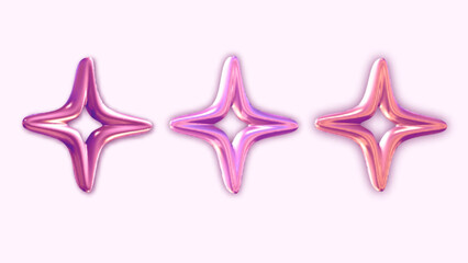 Wall Mural - set of electric bright stars.3d realistic liquid metallic shapes