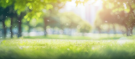 Wall Mural - Blurred bokeh background of a green park with copy space image