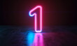© Noviyan - 3d render, number one glowing in the dark, pink blue neon light
