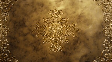 A detailed decorative design adorns a gold wall creating a visually striking pattern