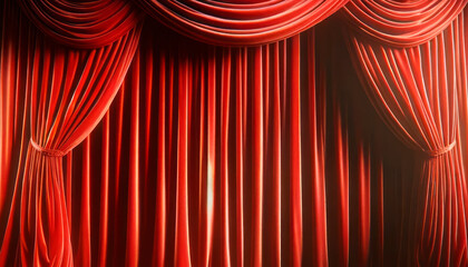 Poster - Luxurious red velvet curtains with dramatic folds on a dark background, concept of theater or presentation. Generative AI