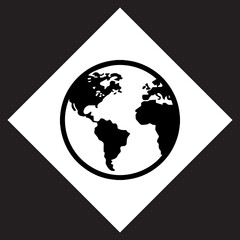 Poster - Globe icon vector. Website internet logo design. Planet vector icon illustration in rhombus isolated on black background