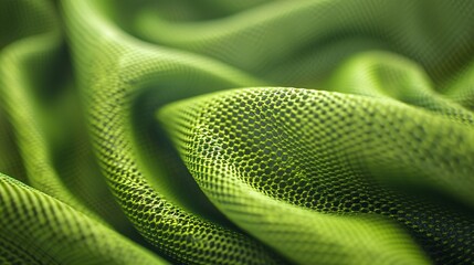 Close-up shot highlighting the weave and fibers of green athletic clothing fabric.