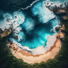 Wall Mural - Coast as a background from top view. Turquoise water background from top view. Summer seascape from air