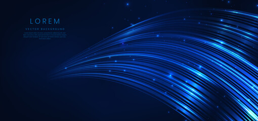 Wall Mural - Abstract technology futuristic glowing blue light lines with speed motion blur effect on dark blue background.
