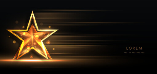 golden star on black background with lighting effect and sparkle. luxury template celebration award 