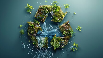 Wall Mural - Creative water recycling symbol with natural elements, promoting sustainability and conservation