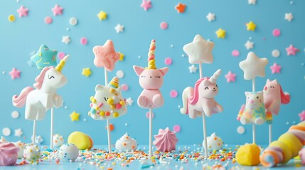 Wall Mural - Whimsical Unicorn-Themed Candy Landscape with Colorful Sprinkles and Marshmallows