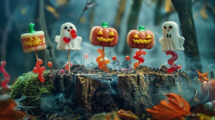 Wall Mural - Halloween Forest with Mysterious Marshmallow Ghosts