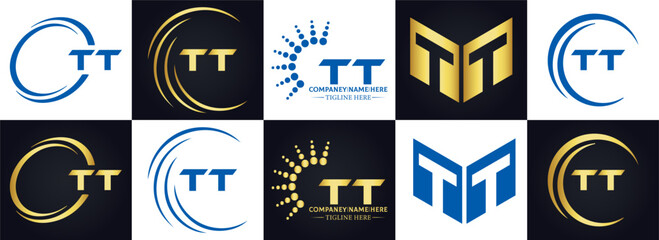 Wall Mural - TT logo. T T design. White TT letter. TT, T T letter logo design. T T letter logo design in FIVE, FOUR, THREE, style. letter logo set in one artboard. T T letter logo vector design.
