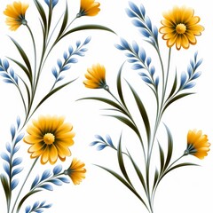 Seamless yellow floral pattern on white background - premium quality for various projects