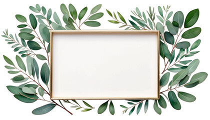 Wall Mural - hand floral eucalyptus watercolor frame border branches drawn postcard illustration tree branch crown save weeding invitation water green texture graphic background summer spring flower grass art