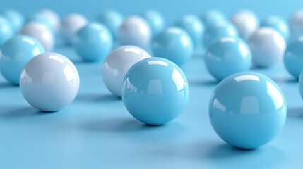 Wall Mural -  Blue and white balls on a light blue background