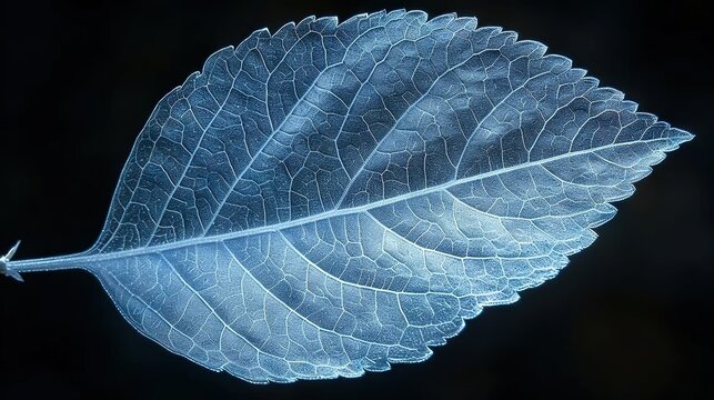  A high-resolution photograph of a leaf on a black background, with clear detail of both sides