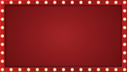 Wall Mural - retro light box frame border with 16:9 aspect ratio, red shining marquee banner for web, presentatio