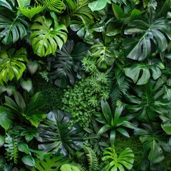 Wall Mural - A background of juicy leaves. Dark green foliage, abstract background, natural texture. A place for the text.