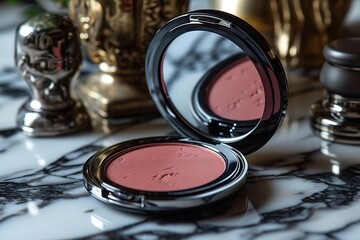 Blush Compact Mirror A blush compact with an integrated mirror, showcasing a handy beauty tool