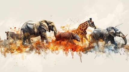 watercolor The majestic beauty of the African savannah comes alive in this stunning watercolor painting